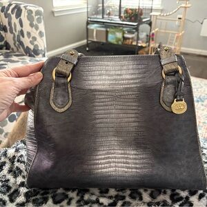 Brahmin Metallic Gray Shoulder Bag Annetta in steel grey Pardalis